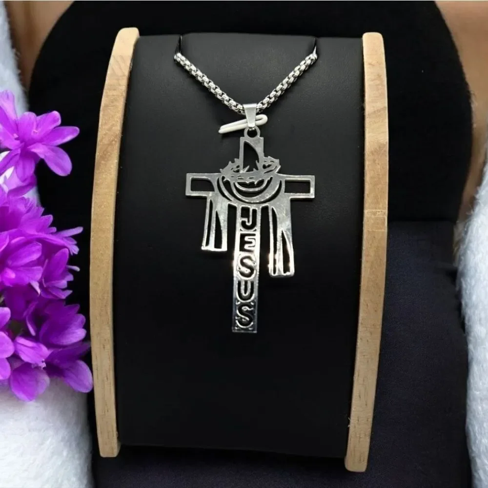 Crown of Thorns Cross Pendant Necklace Stainless Steel Christian Easter Jewelry